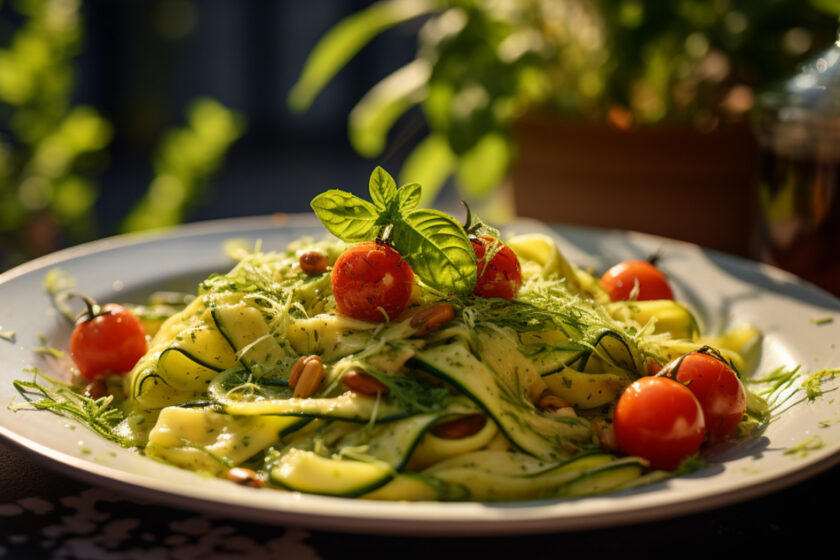 Tallarines con salsa de calabazita italiana vegana